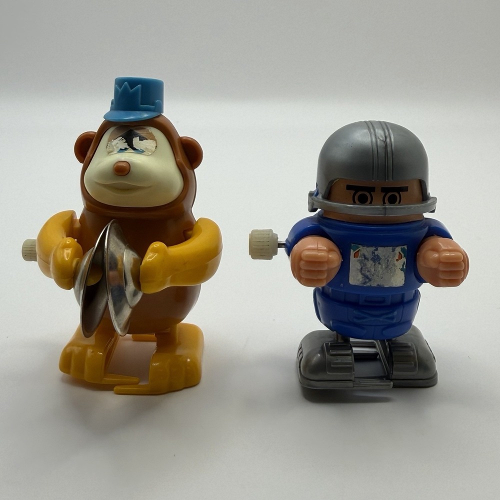SetVintage Tomy Wind Up Toy Monkey with Cymbals 1970's - Football Wind Up Player